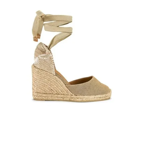 CASTAÑER $165 Carina/8/002 Wedge Espadrille Sand EU 39 US 8 Ankle Tie Jute Heel - Picture 2 of 9